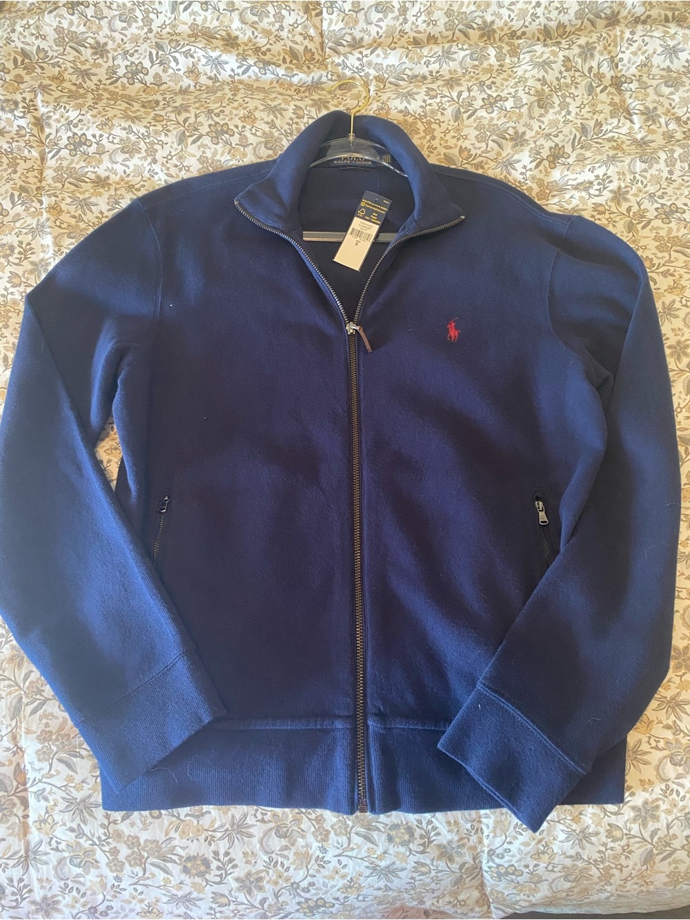 Ralph Lauren Navy Zip-Up Sweater with Red Pony